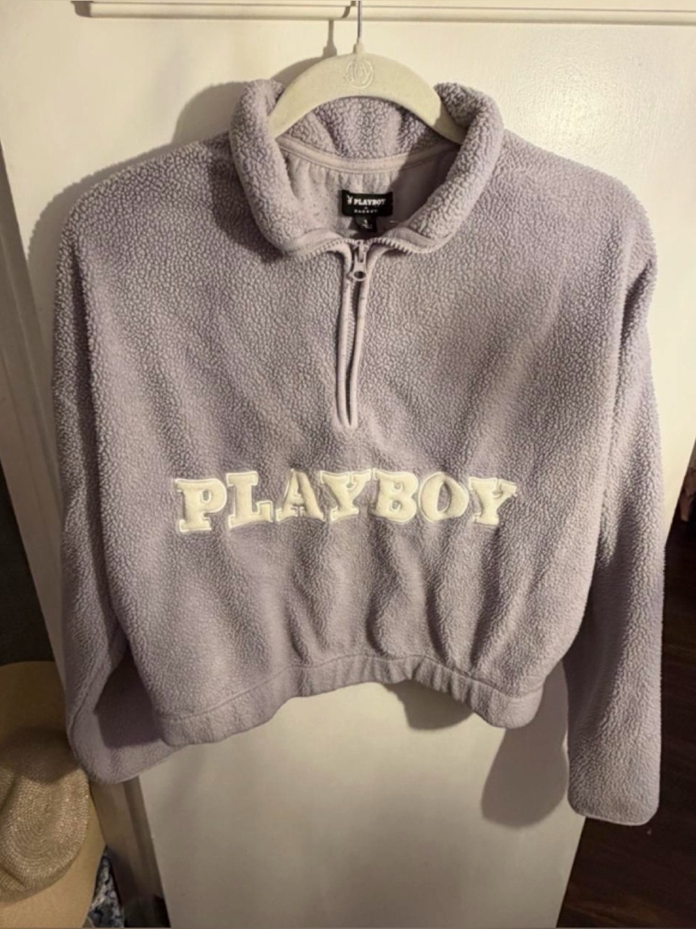 Playboy Racing Lavender Cropped Quarter Zip Fleece Pullover S